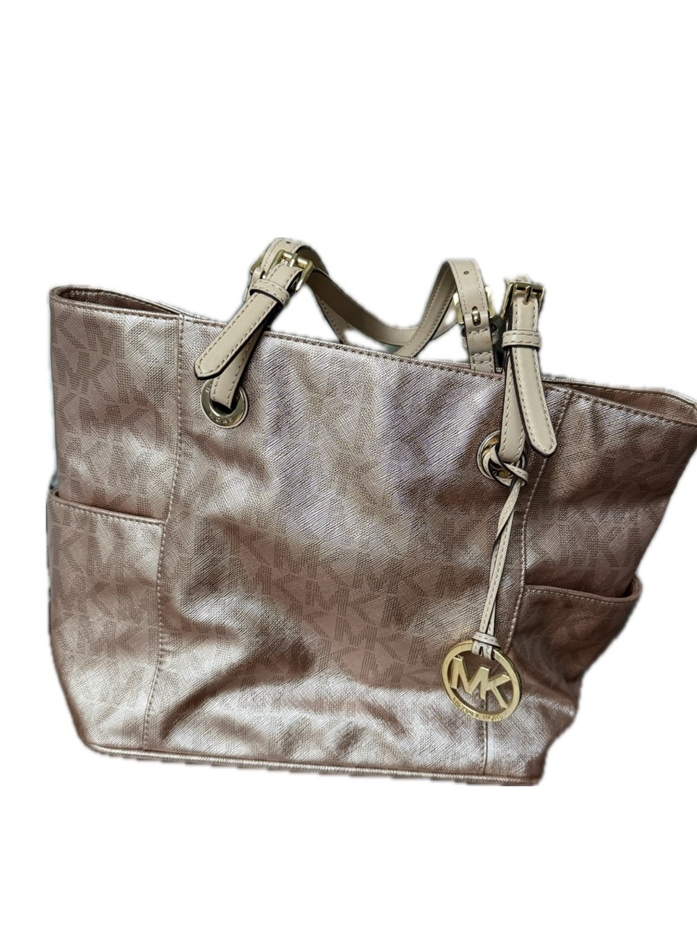 Michael Kors Metallic Rose Gold Logo Tote Bag